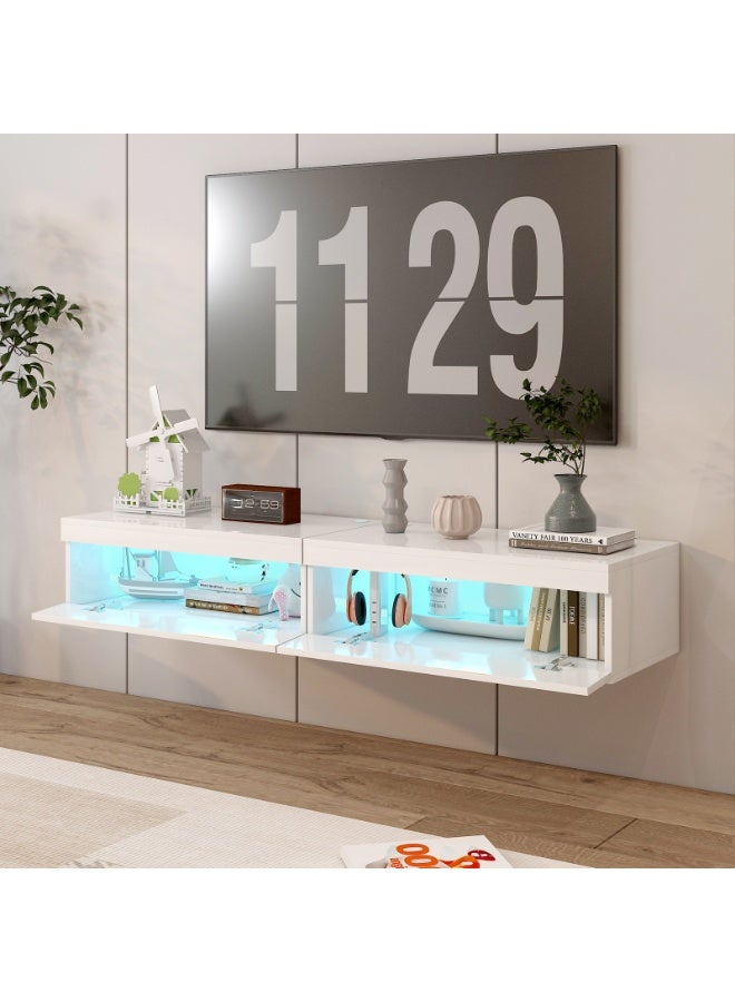 YY-ريشير حامل تلفزيون جداري مزود بإضاءة LED بـ 15 لونًا، وخزانة تلفزيون بطول 160 سم مع مساحة تخزين لغرفة المعيشة أو غرفة النوم - Image 3